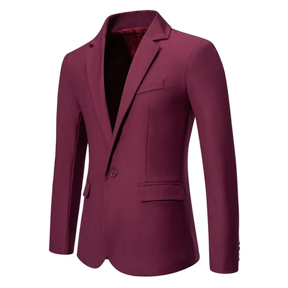 Zylanna Men's Suit Jacket, Winter Spring and Fall Solid Color Fashion Soft & Comfy Formal Lapel Blazers with Pockets Wine