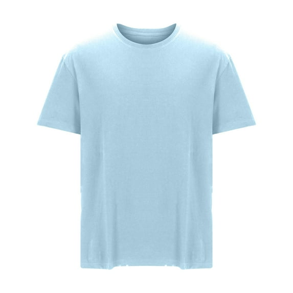 Zylanna Men's T-Shirts Casual Tee, Crew Neck Solid Color Loose Short Sleeve Pullover Blouses for Men Light Blue Size 2XL