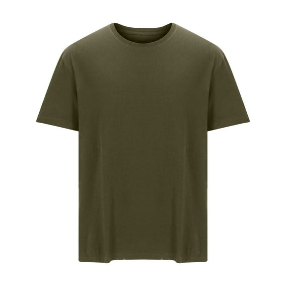 Zylanna Men's T-Shirts Casual Tee, Solid Color Crew Neck Loose Short Sleeve Pullover Blouses for Men Army Green Size 2XL