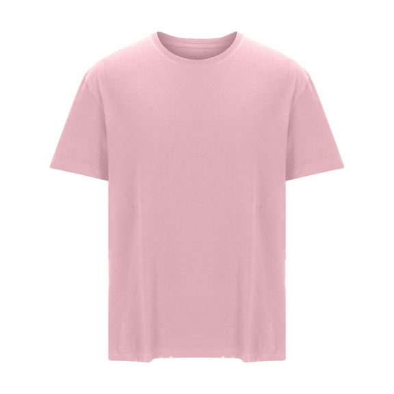 Zylanna Men's T-Shirts Casual Tee, Solid Color Crew Neck Short Sleeve Loose Pullover Blouses for Men Pink Size 2XL