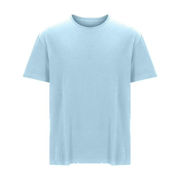 Zylanna Men's T-Shirts Casual Tee, Solid Color Loose Short Sleeve Crew Neck Pullover Blouses for Men Light Blue Size 4XL