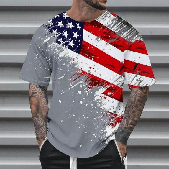 Zylanna Men's T-Shirts Tee, America Flag Print Short Sleeve Summer Crew Neck Fashion Tops for Mens Multicolor