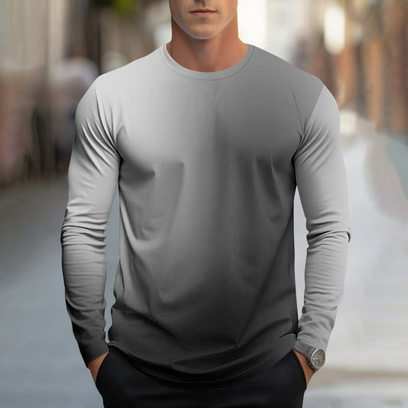 Zylanna Men's T-Shirts Tee, Crew Neck Breathable Gradient Color Long Sleeve Tops for Activewear Sports Black
