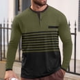 thumbnail image 1 of Zylanna Men's T-Shirts Tee, Crew Neck Long Sleeve Button Striped Stretchy Casual Tops for Man Army Green, 1 of 7