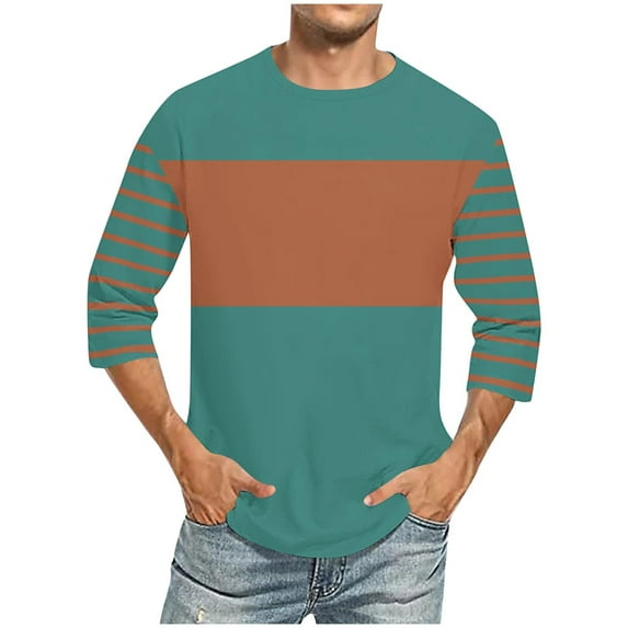 Zylanna Men's T-Shirts Tee, Crew Neck Long Sleeve Color Block Stretchy Casual Tops for Man Sky Blue