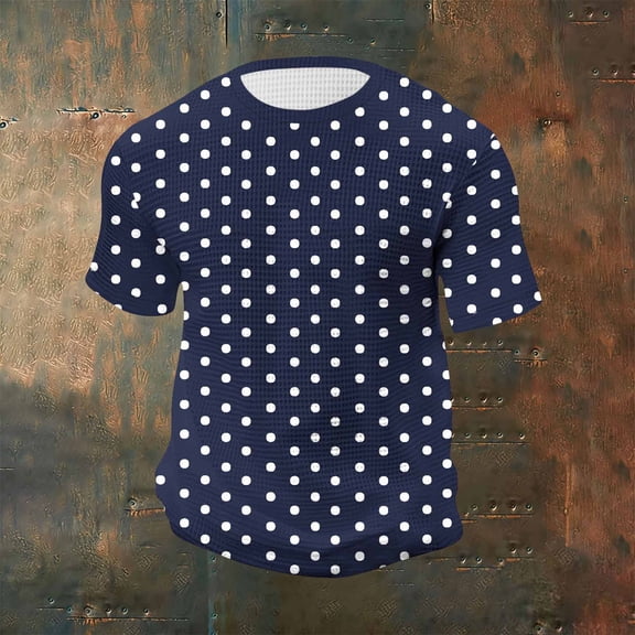 Zylanna Men's T-Shirts Tee, Crew Neck Short Sleeve Dot Print Summer Fashion Tops for Mens Navy