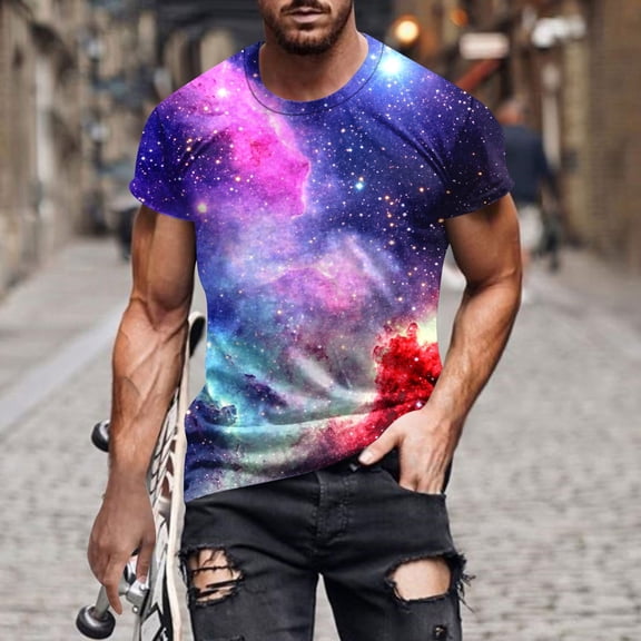 Zylanna Men's T-Shirts Tee, Crew Neck Short Sleeve Summer Sky Print Fashion Tops for Mens Multicolor