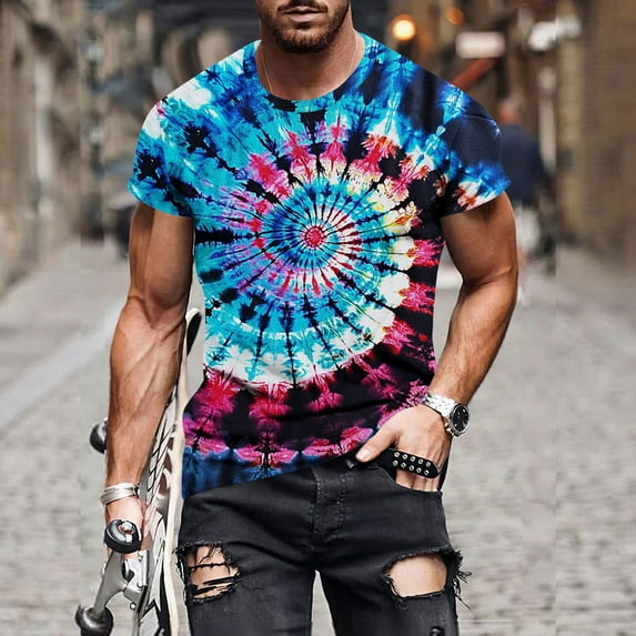 Zylanna Men's T-Shirts Tee, Crew Neck Short Sleeve Tie Dye Summer Fashion Tops for Mens Light Blue