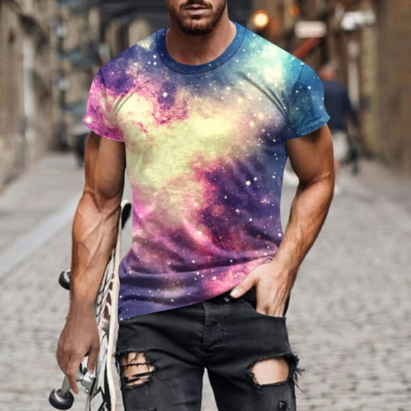 Zylanna Men's T-Shirts Tee, Crew Neck Sky Print Short Sleeve Summer Fashion Tops for Mens Multicolor