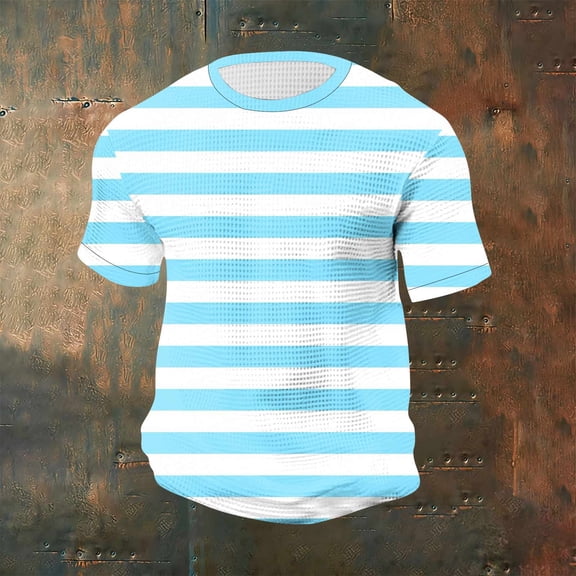 Zylanna Men's T-Shirts Tee, Crew Neck Striped Short Sleeve Summer Fashion Tops for Mens Light Blue