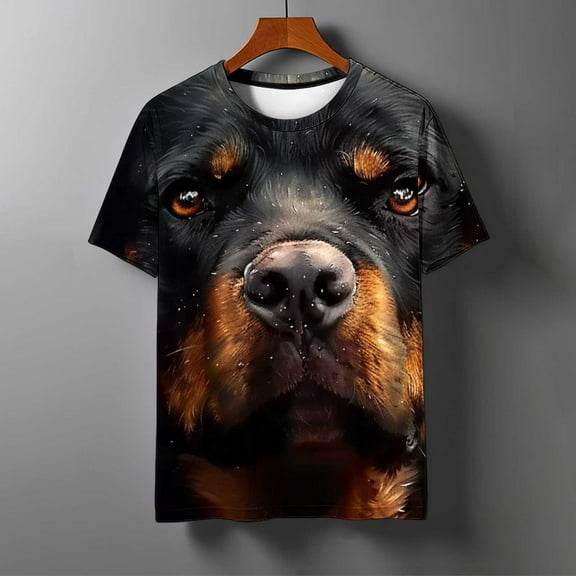 Zylanna Men's T-Shirts Tee, Crew Neck Summer Dog Print Short Sleeve Fashion Tops for Mens Black