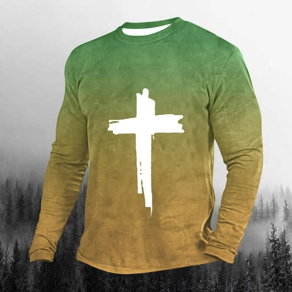 Zylanna Men's T-Shirts Tee, Cross Color Block Stretchy Crew Neck Long Sleeve Casual Tops for Man Green