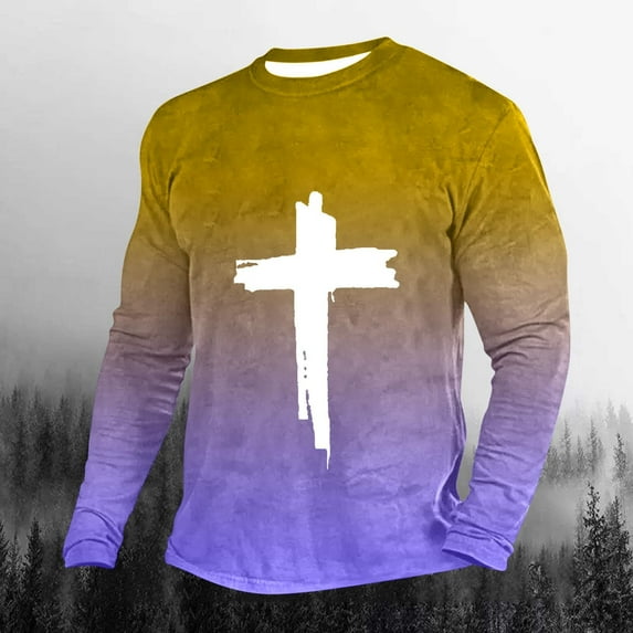 Zylanna Men's T-Shirts Tee, Cross Color Block Stretchy Crew Neck Long Sleeve Casual Tops for Man Yellow