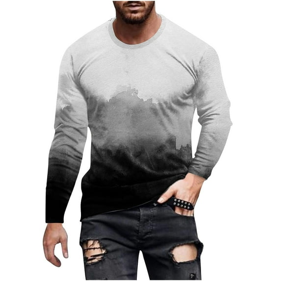 Zylanna Men's T-Shirts Tee, Gradient Color Crew Neck Stretchy Long Sleeve Casual Tops for Man Black