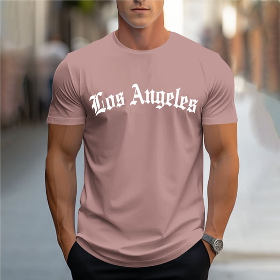 Zylanna Men's T-Shirts Tee, Letter Print Crew Neck Short Sleeve Summer Fashion Tops for Mens Rose Gold