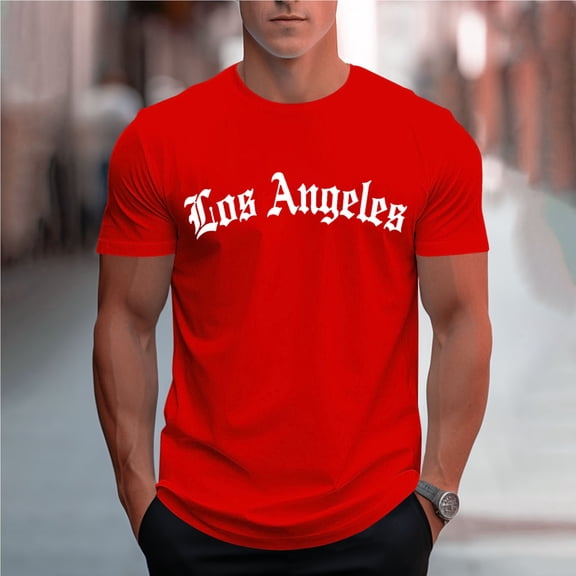 Zylanna Men's T-Shirts Tee, Letter Print Summer Crew Neck Short Sleeve Fashion Tops for Mens Red