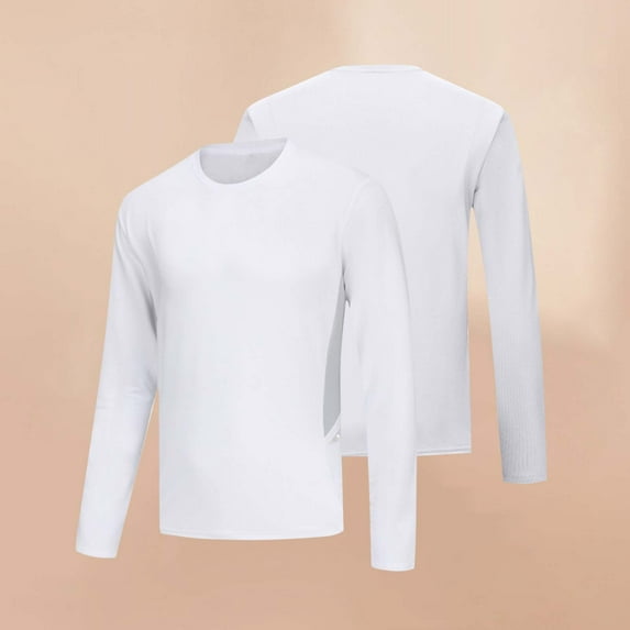 Zylanna Men's T-Shirts Tee, Long Sleeve Breathable Crew Neck Solid Color Tops for Activewear Sports White
