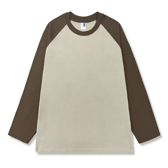 Zylanna Men's T-Shirts Tee, Long Sleeve Color Block Crew Neck Stretchy Casual Tops for Man Brown
