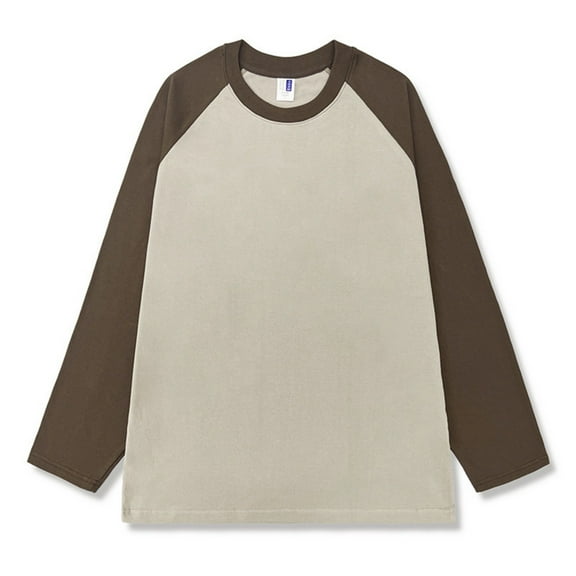 Zylanna Men's T-Shirts Tee, Long Sleeve Color Block Crew Neck Stretchy Casual Tops for Man Brown