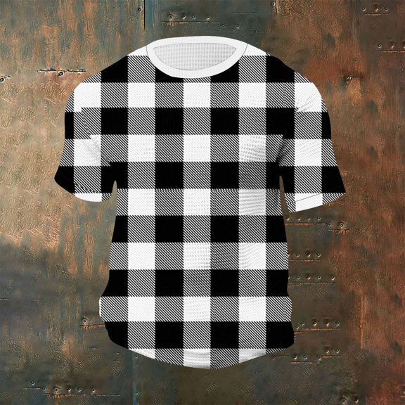 Zylanna Men's T-Shirts Tee, Plaid Summer Short Sleeve Crew Neck Fashion Tops for Mens Black