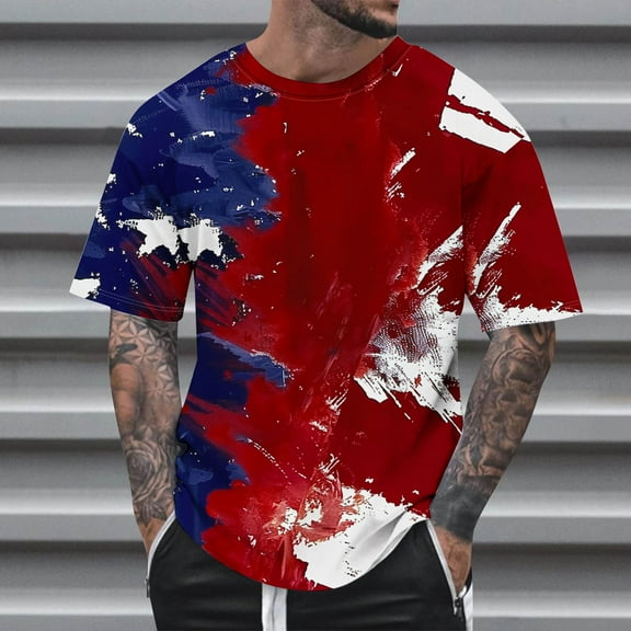 Zylanna Men's T-Shirts Tee, Short Sleeve America Flag Print V-Neck Summer Fashion Tops for Mens Multicolor