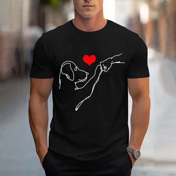 Zylanna Men's T-Shirts Tee, Short Sleeve Crew Neck Dog Print Summer Fashion Tops for Mens Black