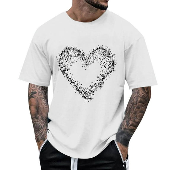 Zylanna Men's T-Shirts Tee, Short Sleeve Crew Neck Heart Print Summer Casual Tops for Men White