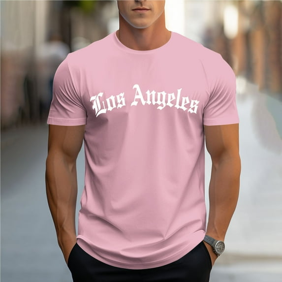 Zylanna Men's T-Shirts Tee, Short Sleeve Crew Neck Summer Letter Print Fashion Tops for Mens Pink