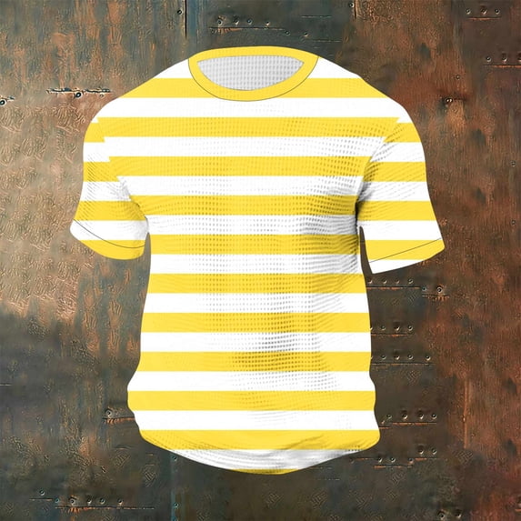Zylanna Men's T-Shirts Tee, Short Sleeve Crew Neck Summer Striped Fashion Tops for Mens Yellow
