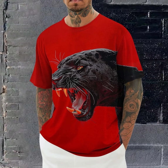 Zylanna Men's T-Shirts Tee, Short Sleeve Fun Print Crew Neck Summer Fashion Tops for Mens Red