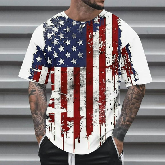 Zylanna Men's T-Shirts Tee, Short Sleeve Summer America Flag Print Crew Neck Fashion Tops for Mens Multicolor
