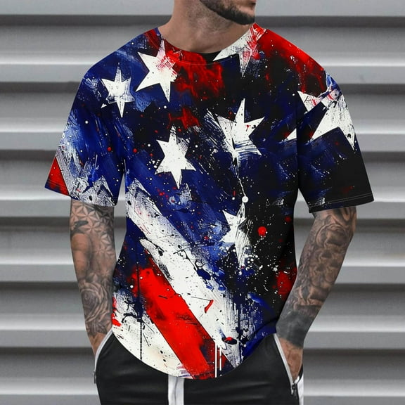Zylanna Men's T-Shirts Tee, Short Sleeve V-Neck America Flag Print Summer Fashion Tops for Mens Multicolor