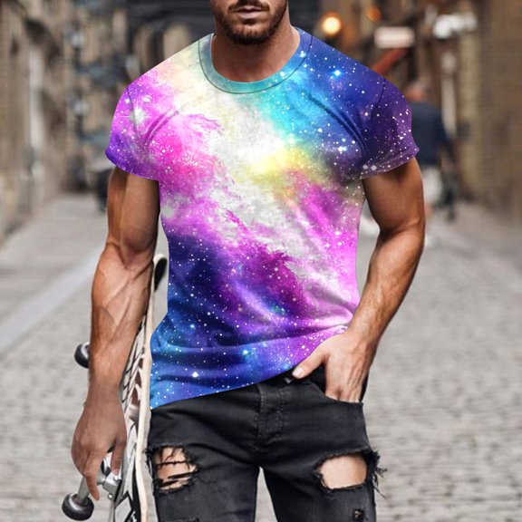 Zylanna Men's T-Shirts Tee, Sky Print Summer Crew Neck Short Sleeve Fashion Tops for Mens Multicolor
