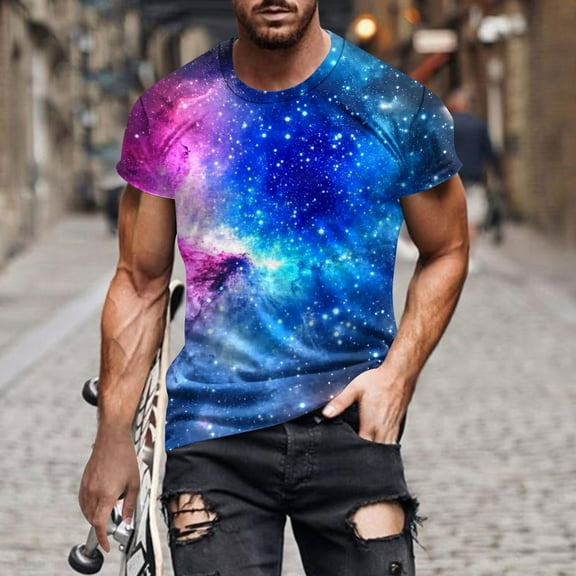 Zylanna Men's T-Shirts Tee, Sky Print Summer Short Sleeve Crew Neck Fashion Tops for Mens Multicolor