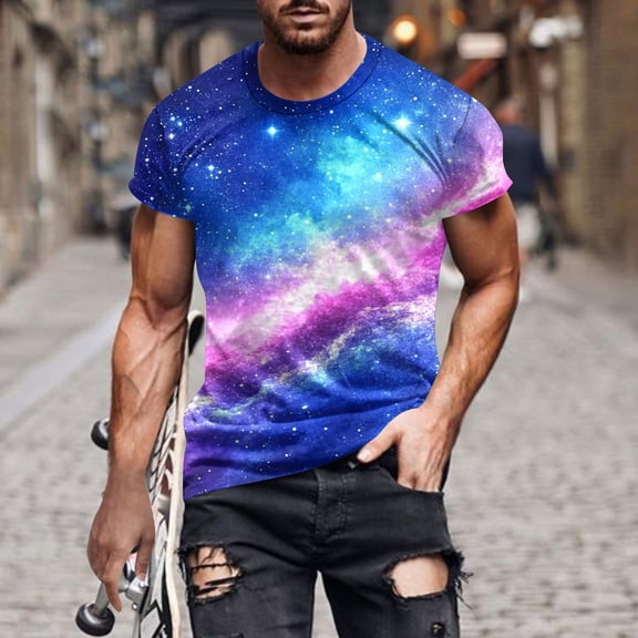 Zylanna Men's T-Shirts Tee, Sky Print Summer Short Sleeve Crew Neck Fashion Tops for Mens Multicolor