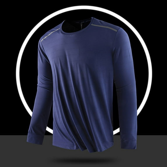 Zylanna Men's T-Shirts Tee, Solid Color Stretchy Crew Neck Long Sleeve Casual Tops for Man Dark Blue