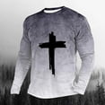 thumbnail image 1 of Zylanna Men's T-Shirts Tee, Stretchy Crew Neck Cross Gradient Color Long Sleeve Casual Tops for Man Gray, 1 of 3