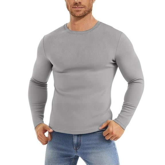 Zylanna Men's T-Shirts Tee, Stretchy Long Sleeve Crew Neck Solid Color Casual Tops for Man Dark Gray