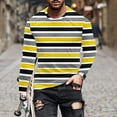 thumbnail image 1 of Zylanna Men's T-Shirts Tee, Stretchy Long Sleeve Crew Neck Striped Casual Tops for Man Yellow, 1 of 5