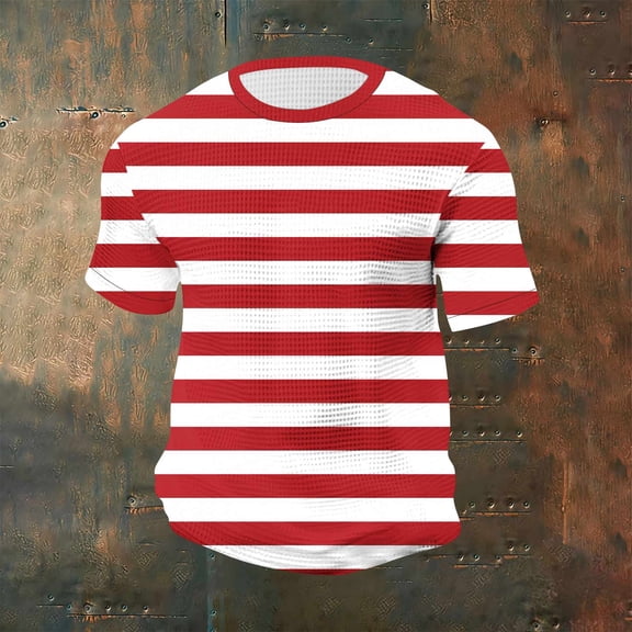 Zylanna Men's T-Shirts Tee, Striped Summer Crew Neck Short Sleeve Fashion Tops for Mens Red