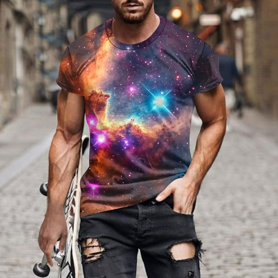 Zylanna Men's T-Shirts Tee, Summer Crew Neck Short Sleeve Sky Print Fashion Tops for Mens Multicolor