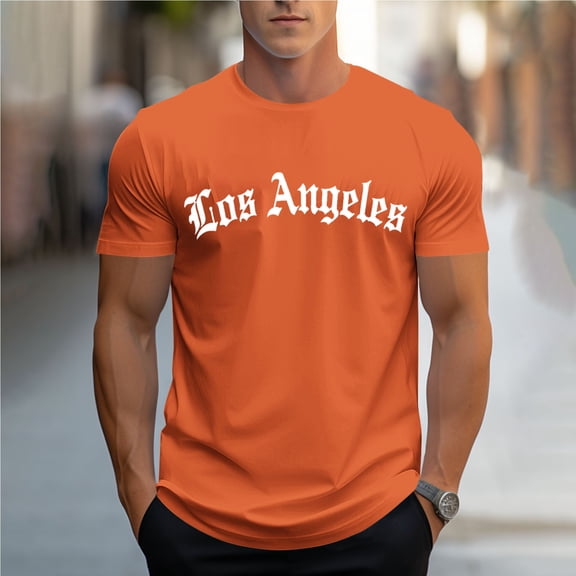 Zylanna Men's T-Shirts Tee, Summer Letter Print Crew Neck Short Sleeve Fashion Tops for Mens Orange