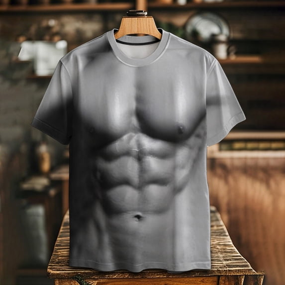 Zylanna Men's T-Shirts Tee, Summer Muscle Print Short Sleeve Crew Neck Fashion Tops for Mens Gray