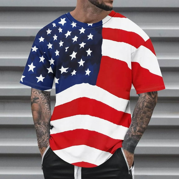 Zylanna Men's T-Shirts Tee, Summer Short Sleeve America Flag Print Crew Neck Fashion Tops for Mens Multicolor