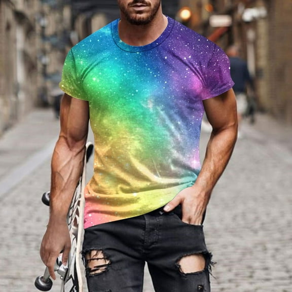 Zylanna Men's T-Shirts Tee, Summer Sky Print Short Sleeve Crew Neck Fashion Tops for Mens Multicolor