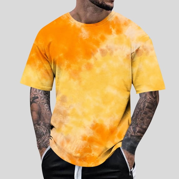 Zylanna Men's T-Shirts Tee, Summer Tie Dye Crew Neck Short Sleeve Fashion Tops for Mens Yellow