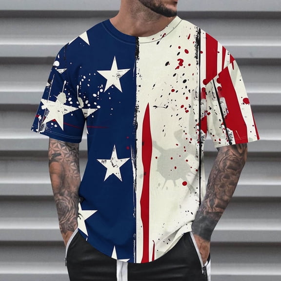 Zylanna Men's T-Shirts Tee, Summer V-Neck Short Sleeve America Flag Print Fashion Tops for Mens Multicolor