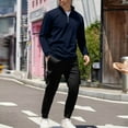 thumbnail image 1 of Zylanna Men's Tracksuit Outfit Sets, 2 Piece Elastic Waist Turndown Collar Long Sleeve Pullover + Pants Sets for Men Navy, 1 of 4