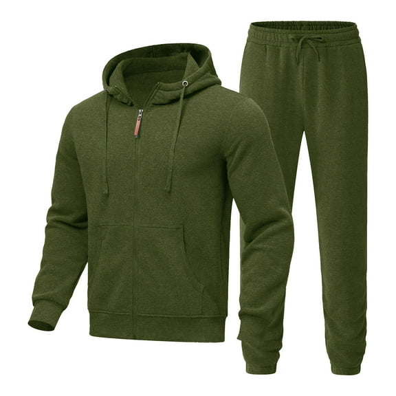 Zylanna Men's Tracksuit Outfit Sets, 2 Piece Long Sleeve Elastic Waist Hooded Sweatshirts   Pants Sets for Men Army Green
