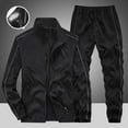 thumbnail image 1 of Zylanna Men's Tracksuit Outfit Sets, 2 Piece Turndown Collar Long Sleeve Elastic Waist Cardigan + Pants Sets for Men Black, 1 of 6